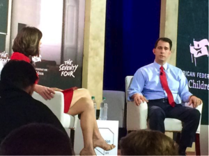 Gov. Scott Walker discusses education with Campbell Brown at the New Hampshire Education Summit.